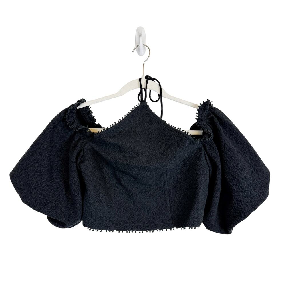 Anthropologie Frida Off The Shoulder Halter Crop Top Black - M